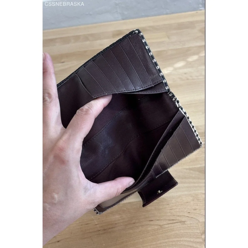 Fossil‎ Polka Dot Color Block Cow Hide Leather Button Closure Back Zip Wallet